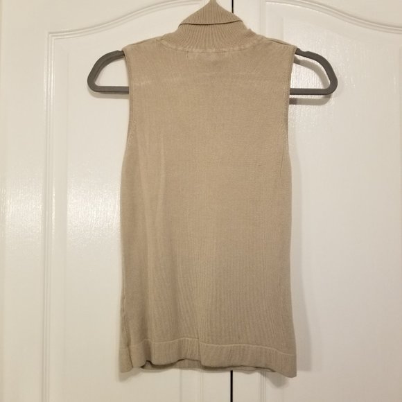 Vintage Beige Turtle Neck Sleeveless Tank Knit Top Small Essence - Picture 3 of 11